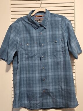 Orvis Men's Light Blue Plaid Short-Sleeve Button-Down Shirt